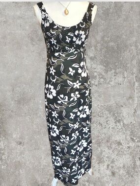Vintage Rocket Candy Popcorn Camo Hibiscus Floral Maxi Dress Size M Made in USA